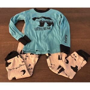 Lazy One Little‎ Bear Alaska Pajamas Set Kids 4T Blue Tan Cotton Snug Fit PJ